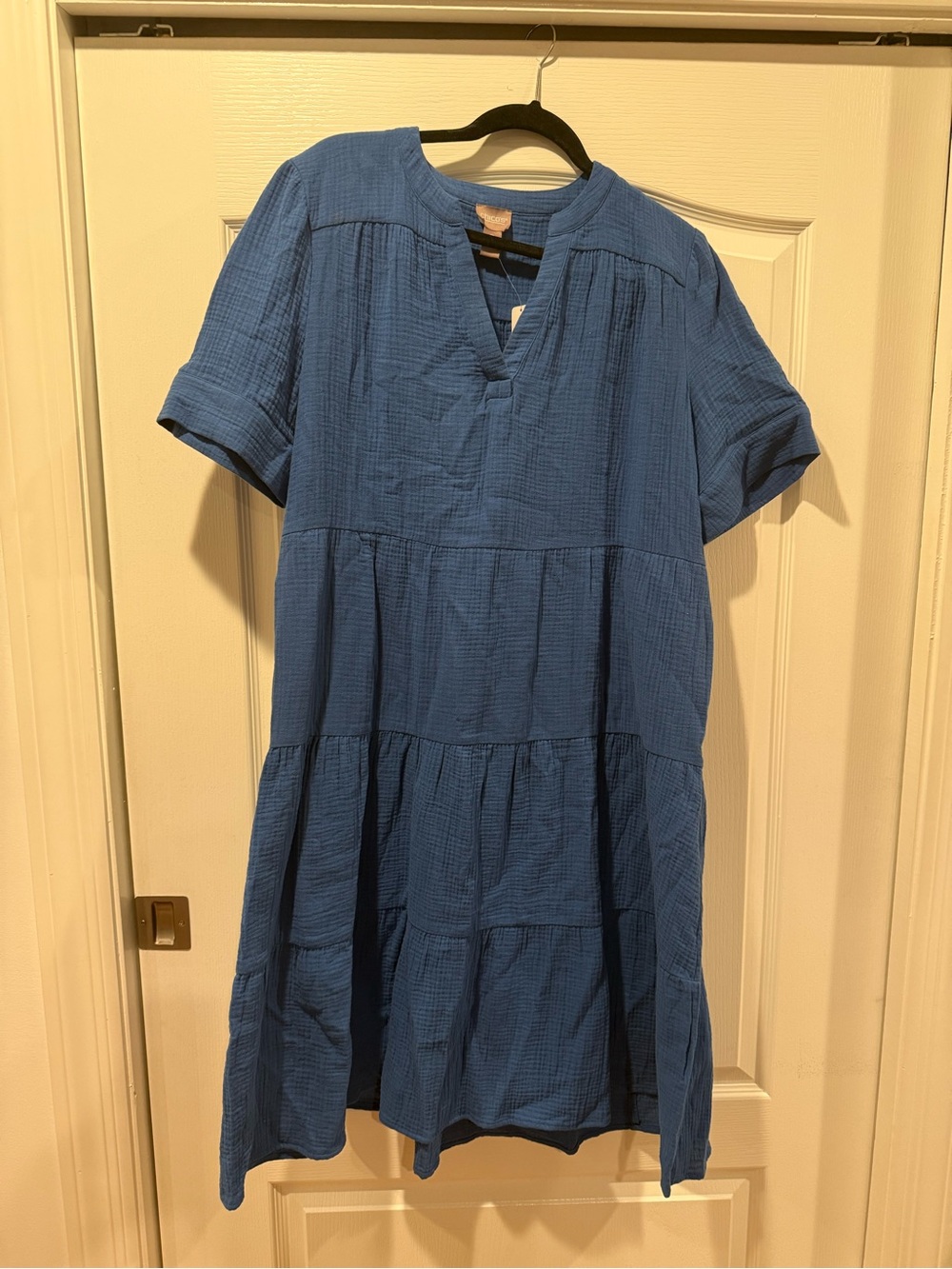 Chicos Blue muslin Tiered Cotton Dress